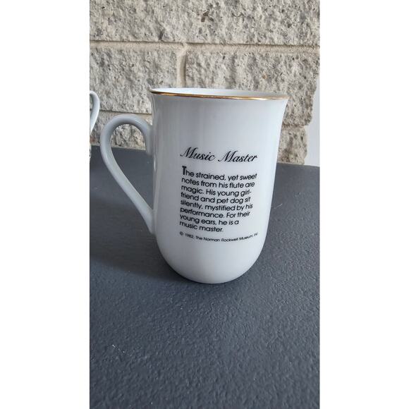 Norman Rockwell Mugs (4)  A Good Boy Memories Music Master The Cobbler, Gold Rim - Picture 12 of 13